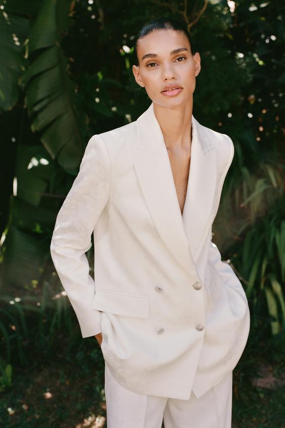 Blazer Satinada Vestido Blazer Lazo Zara Traje Blanco Mujer Zara