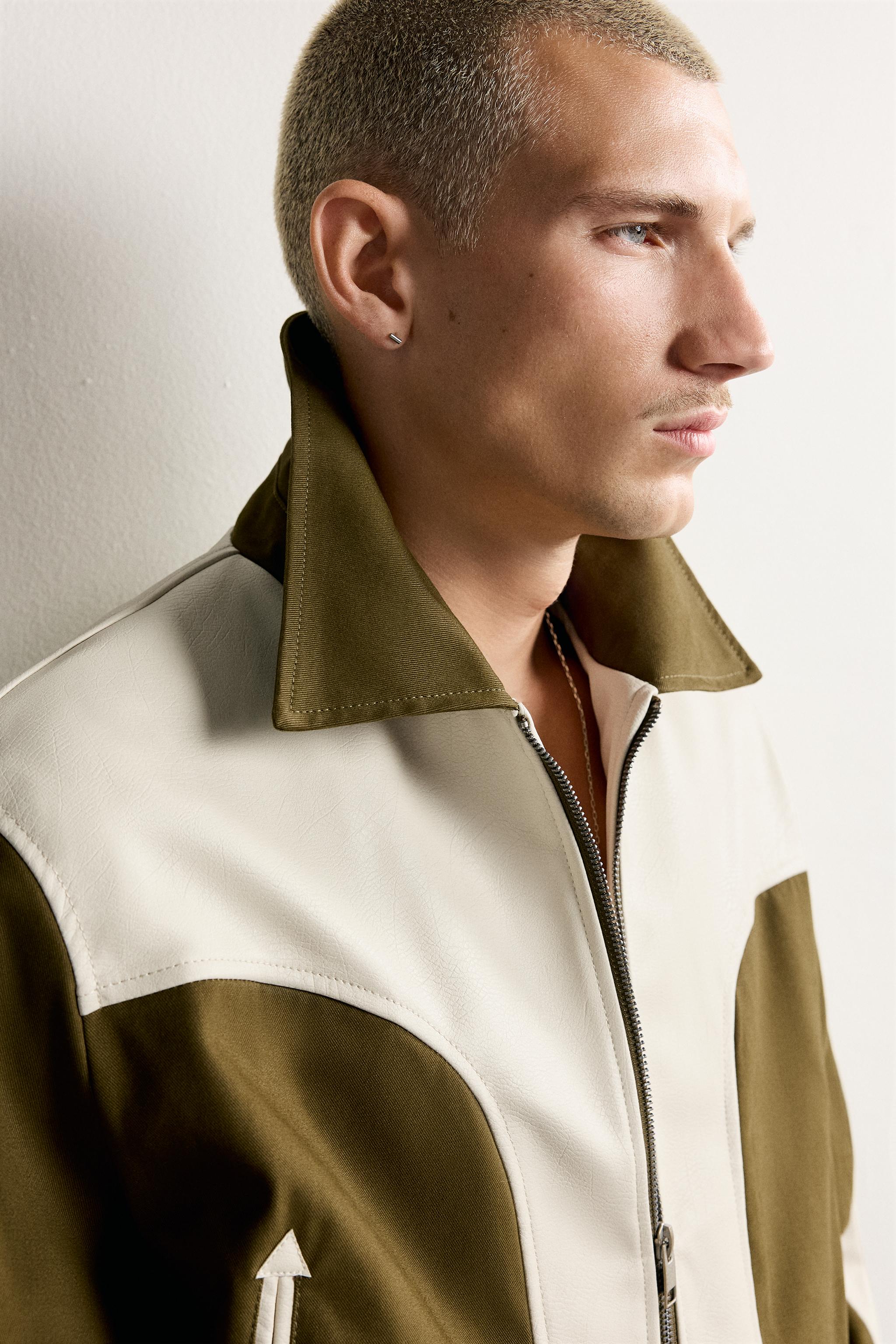 CONTRAST FAUX LEATHER JACKET