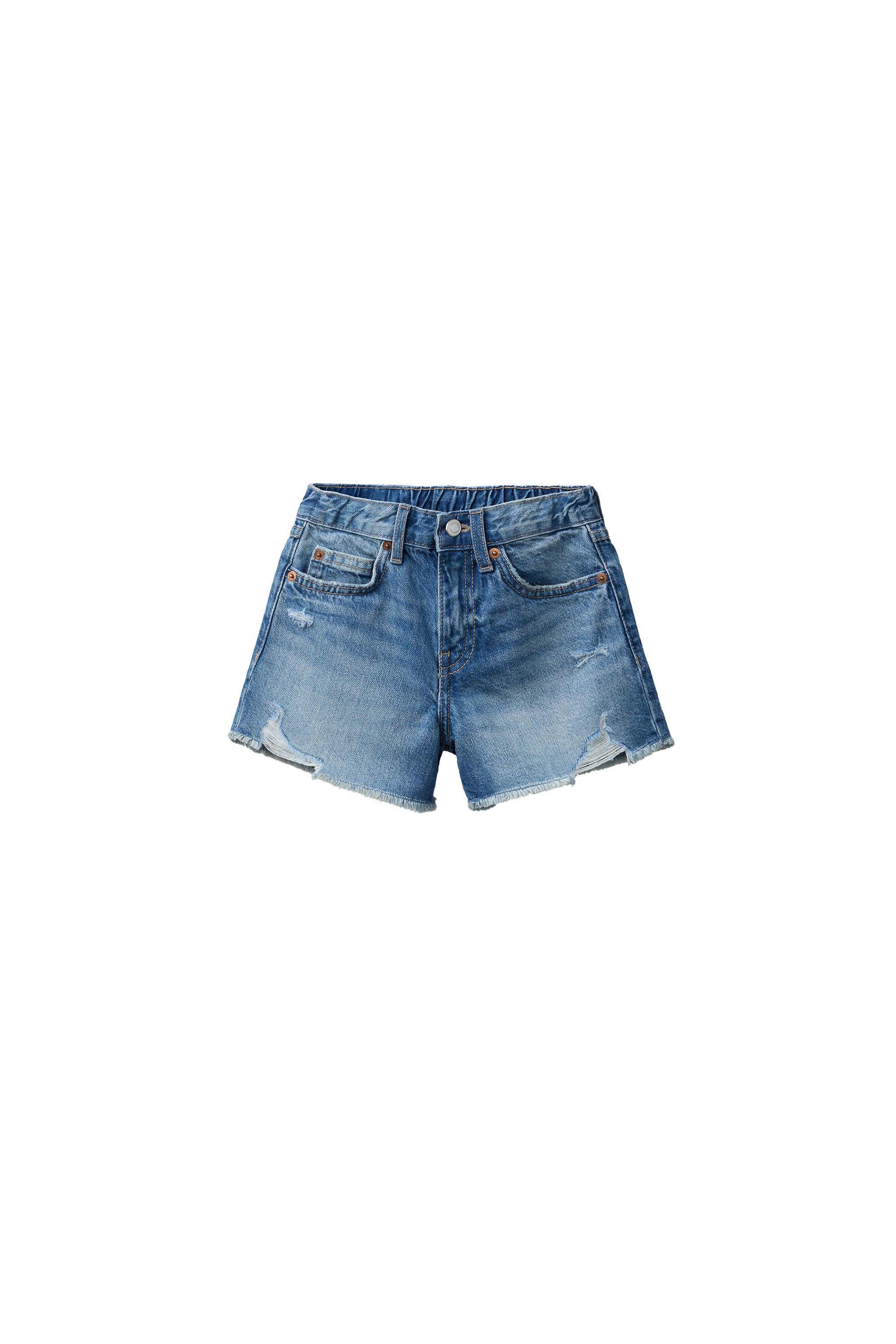 RIPPED DENIM SHORTS — Blue