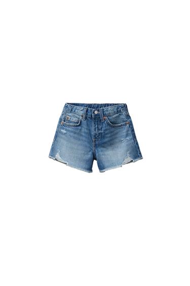 RIPPED DENIM BERMUDA SHORTS - Blue by Zara