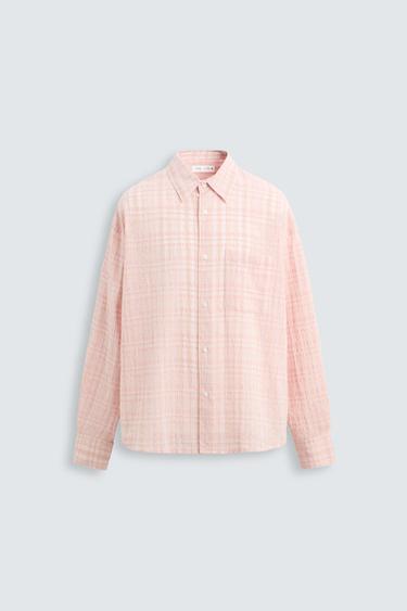Zara TEXTURED PLAID SHIRT - Pink