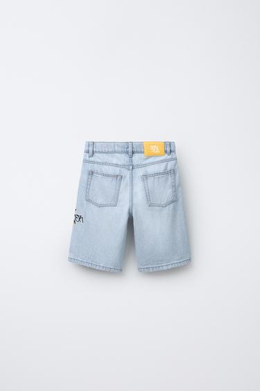 STRAIGHT-FIT DENIM BERMUDA SHORTS WITH RIPS AND GRAFFITI PRINT - Light blue by Zara - Image 1