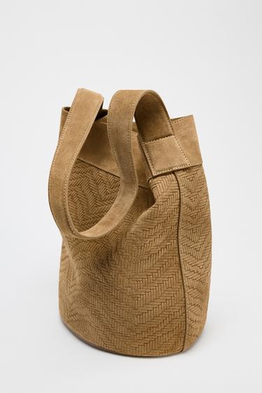 BRAIDED LEATHER MAXI BUCKET BAG - Brown by Zara - Image 3