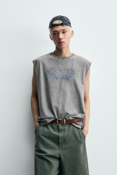 RELAXED FIT TANK TOP WITH PRINTS - Grey by Zara - Image 1