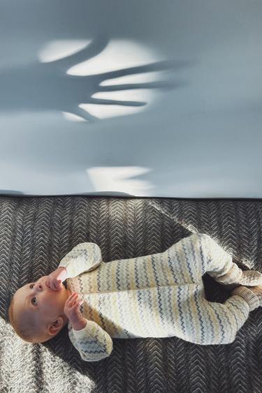 Zara ZIGZAG STRIPED KNIT ROMPER - Ecru