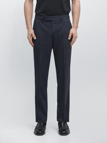 Pantalón traje cuadros mezcla lana fría - Marino de Zara