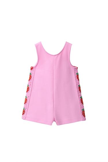 Zara CROCHETED FLORAL KNIT SHORT JUMPSUIT - Pink