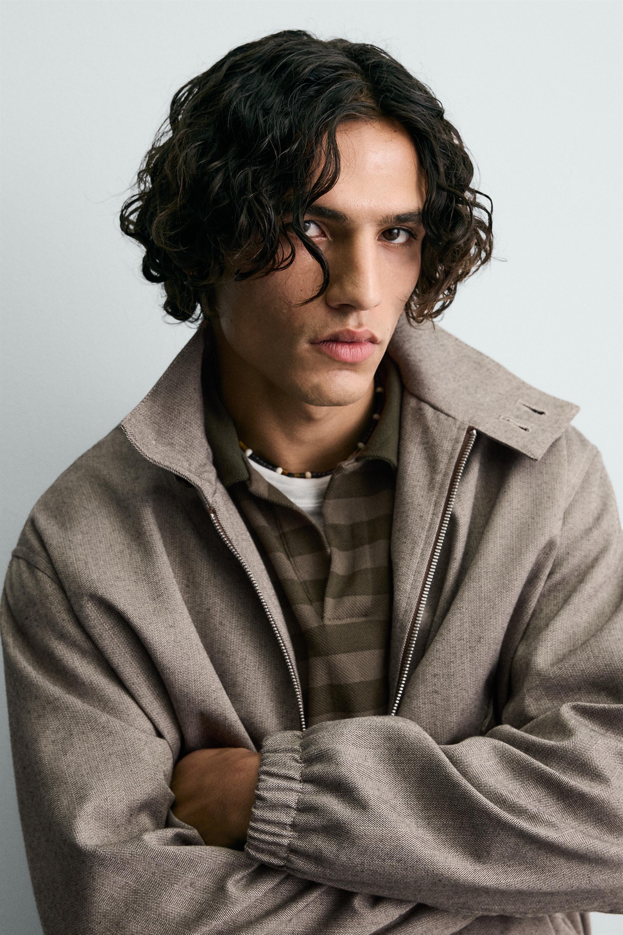 HERRINGBONE TEXTURED CROPPED FIT JACKET - Mink marl | ZARA Canada