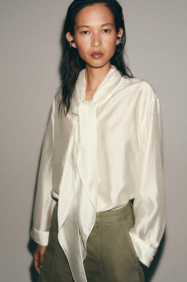 ZW COLLECTION FLOWING SHIRT WITH TIES - White by Zara - Image 3