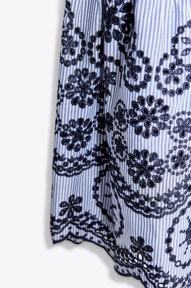 ROBE MIDI RAYURES BRODÉE - Bleu / Indigo de Zara - Image 10