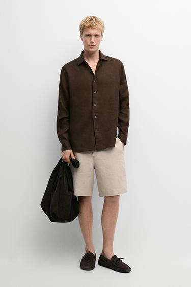 Bermuda courte 100 % lin - Beige de Zara