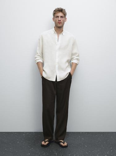 Zara 100% linen regular fit shirt - Ecru - Image 0
