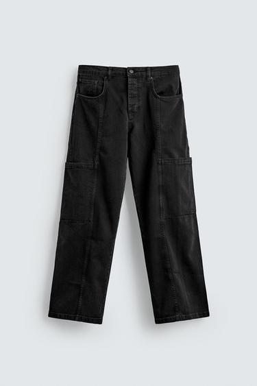 RELAXED FIT DENIM CARGO TROUSERS - Black by Zara - Image 0