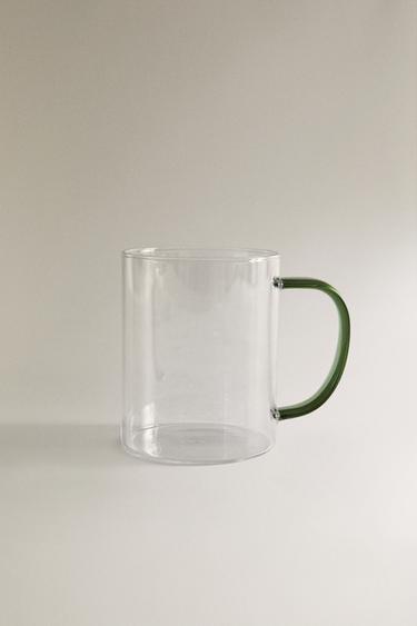 BOROSILICATE GLASS MUG WITH COLOURED HANDLE - Green by Zara - Image 0