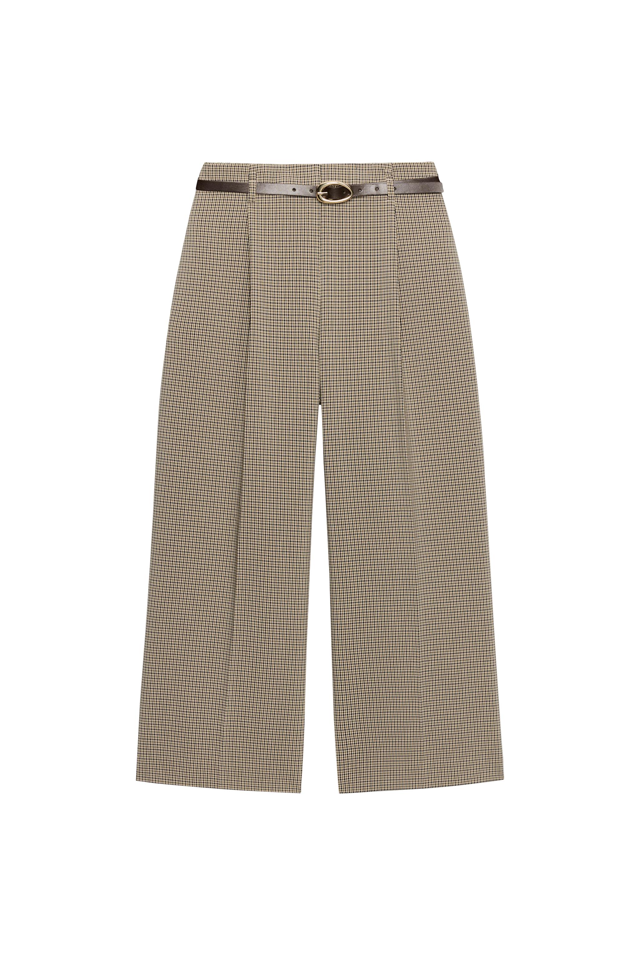 PLAID BELTED PANTS