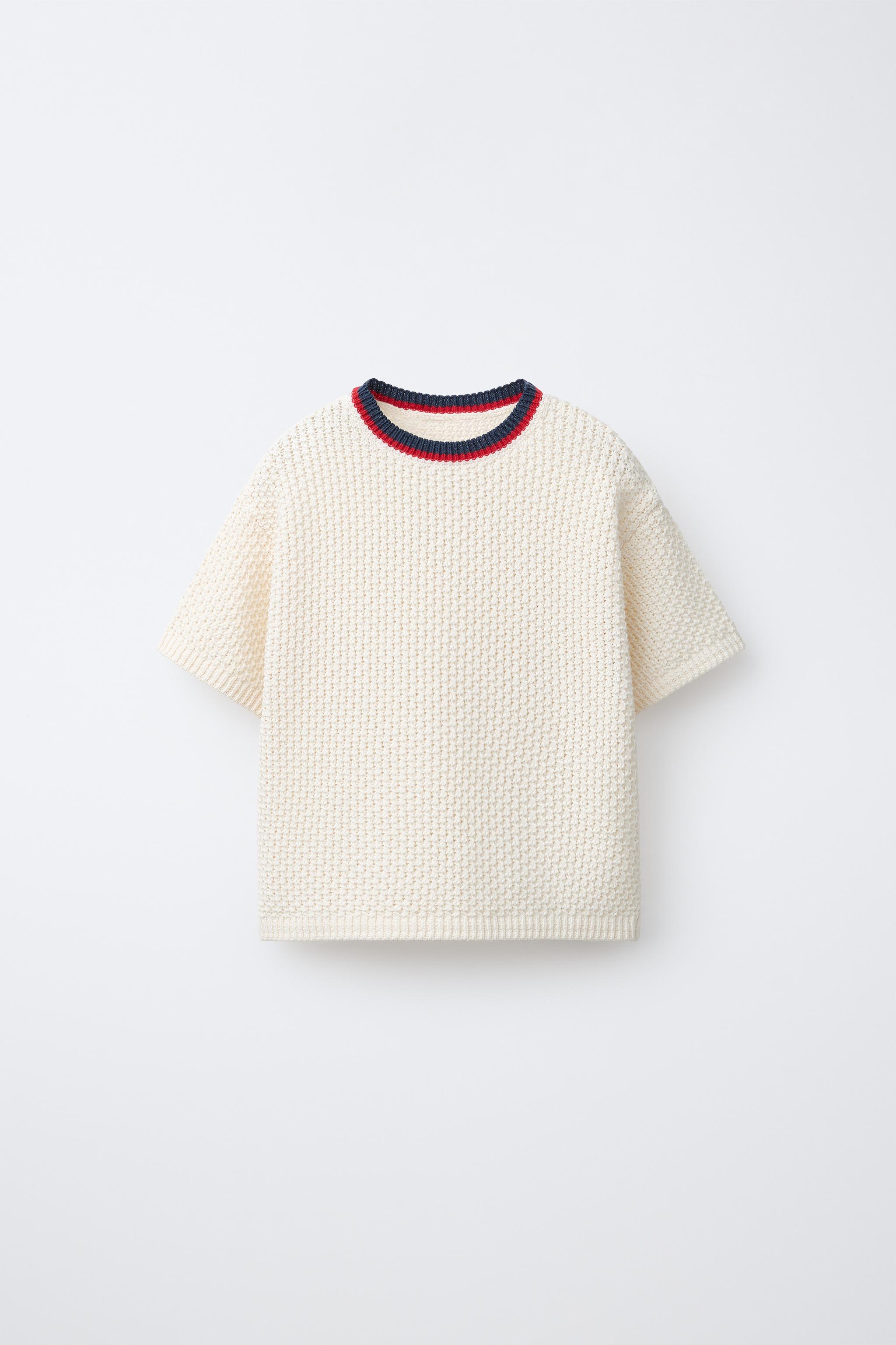 コントラストネックラインニットTシャツ - エクリュ | ZARA Japan / 日本