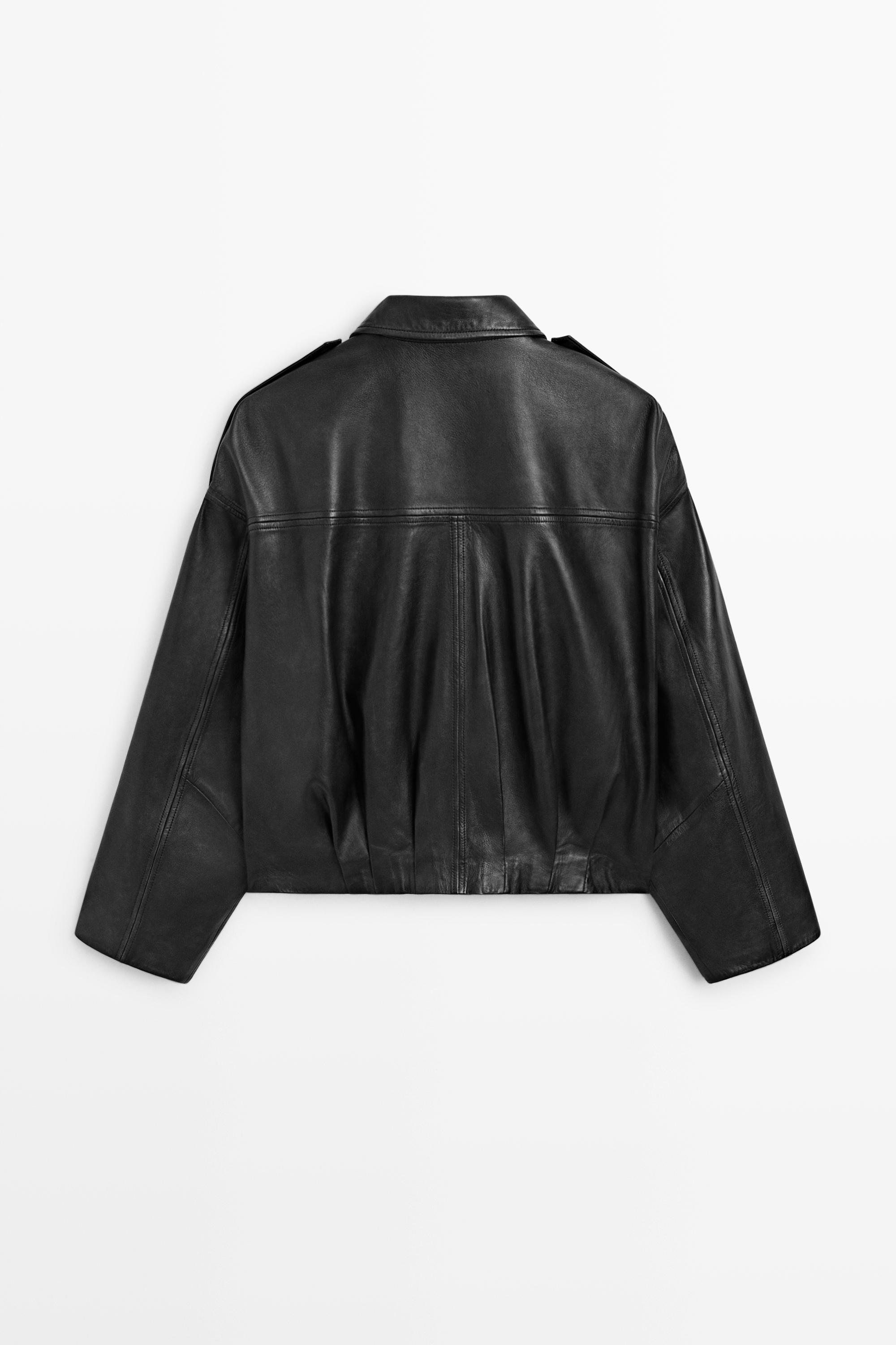 Nappa leather bomber jacket with lapel collar