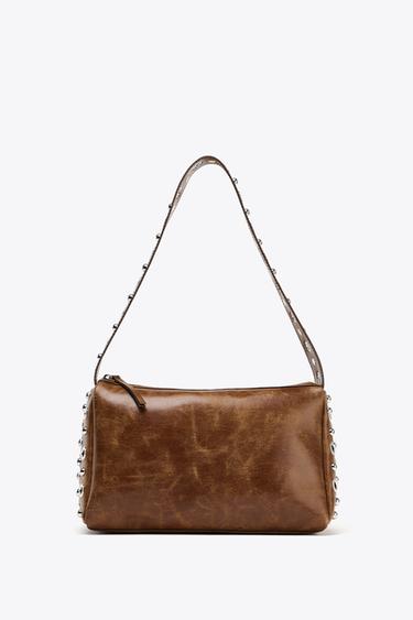 BOLSO DE HOMBRO APLIQUES METÁLICOS - Tostado oscuro de Zara