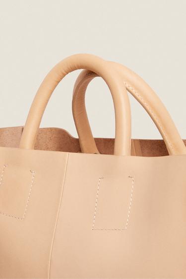 LEATHER MINI TOTE BAG - Light beige by Zara - Image 4