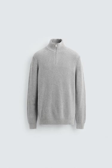 PURL KNIT QUARTER-ZIP JUMPER - Grey marl by Zara