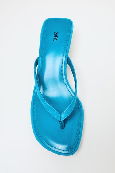 Zara SUEDE KITTEN HEEL SANDALS - Turquoise Blue