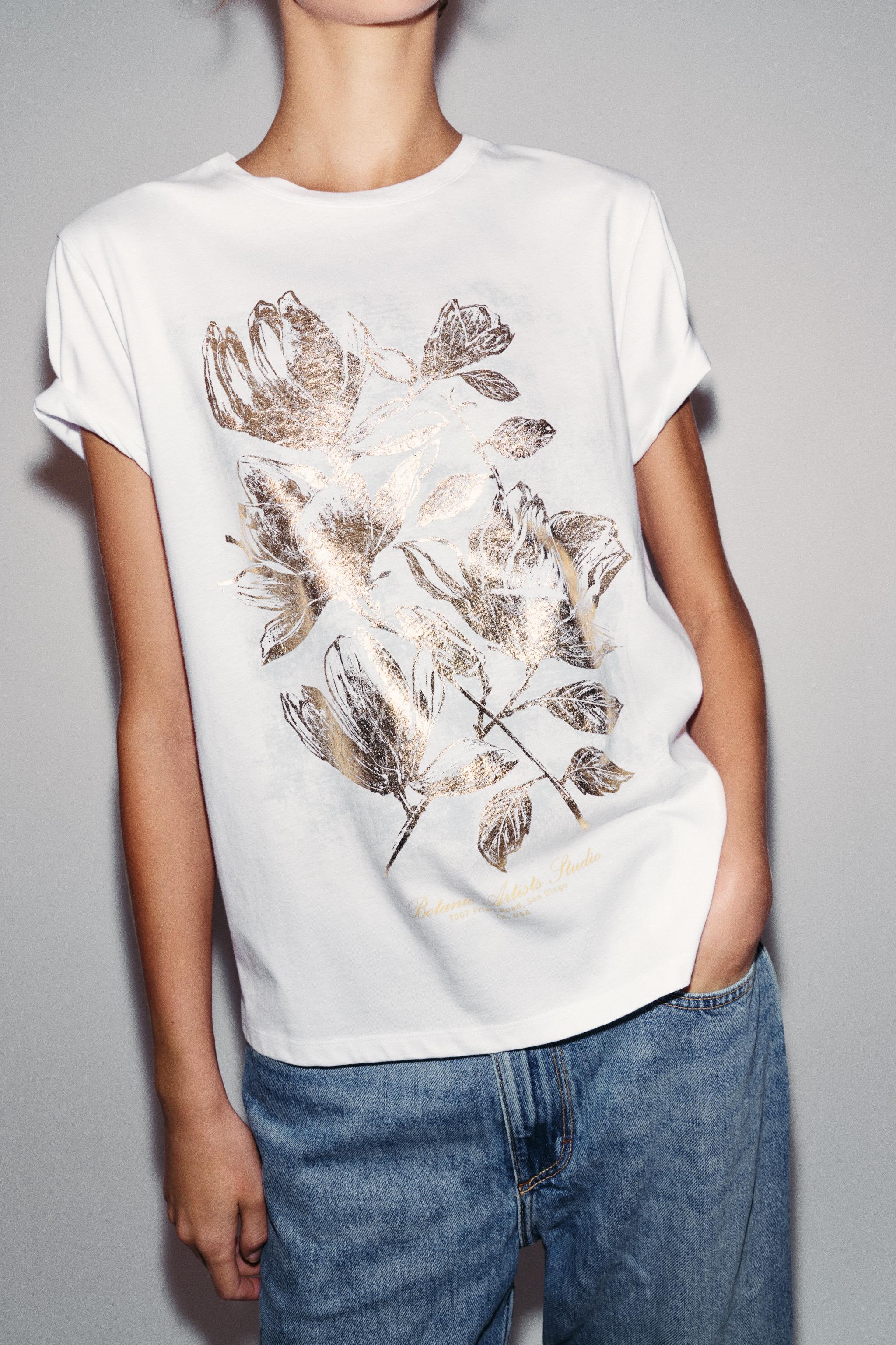 Женские футболки Zara METALLIC SHORT SLEEVE T-SHIRT — фото 3