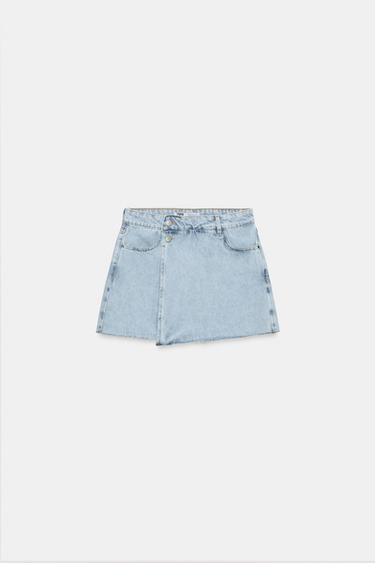 FALDA PANTALÓN CRUZADA DENIM - Azul claro de Zara - Imagen 0