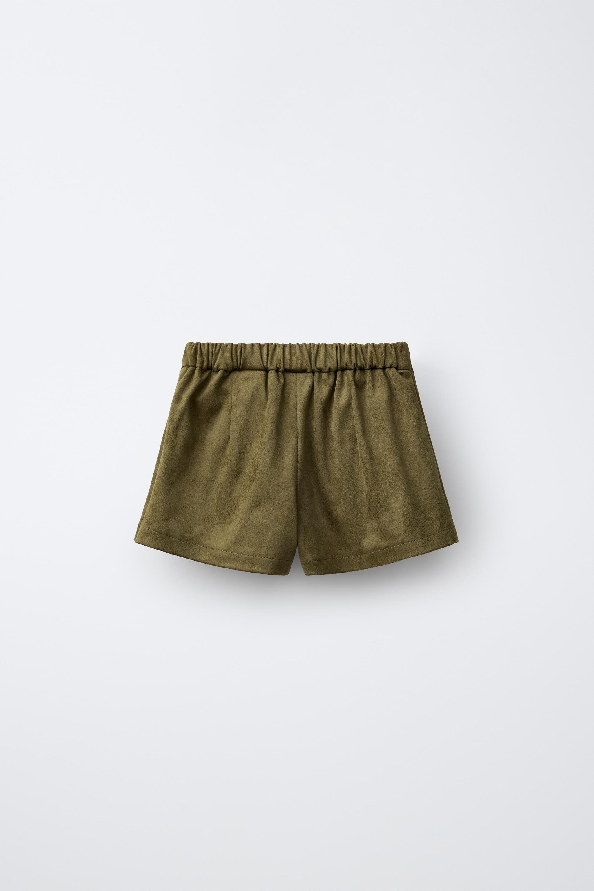 STUDDED FAUX SUEDE BERMUDA SKIRT — Khaki