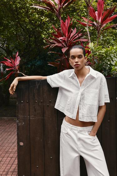 Zara EMBROIDERED SHORT SLEEVE SHIRT - White