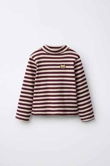 STRIPED BEAR PATCH SOFT TOUCH T-SHIRT — Burgundy 1