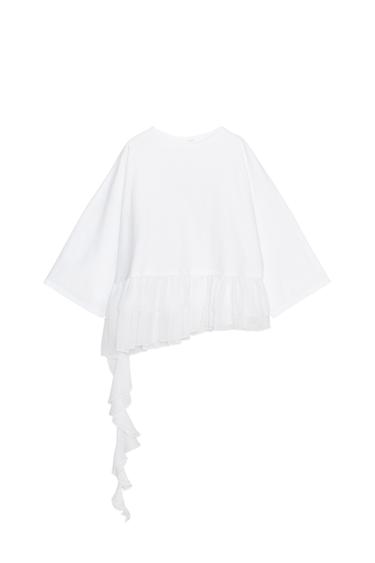CONTRAST T-SHIRT WITH RUFFLES - White by Zara