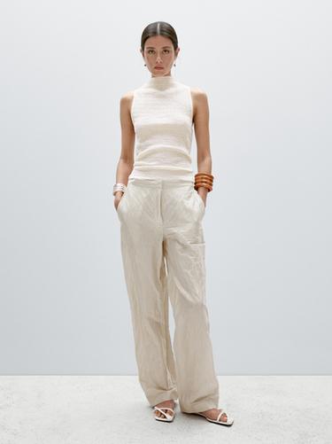 Zara Textured cotton blend top - Ecru - Image 0