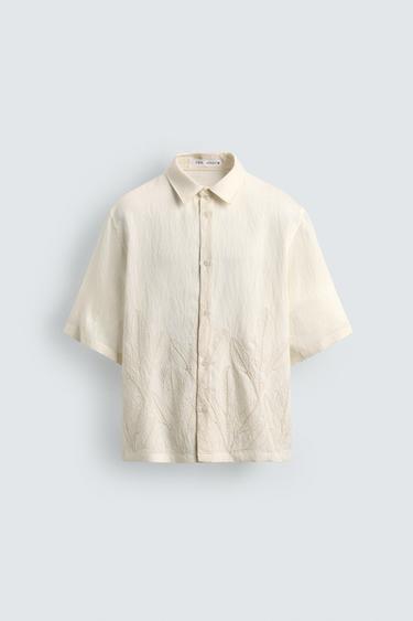 Zara FLORAL EMBROIDERED SHIRT - Ecru / Marl