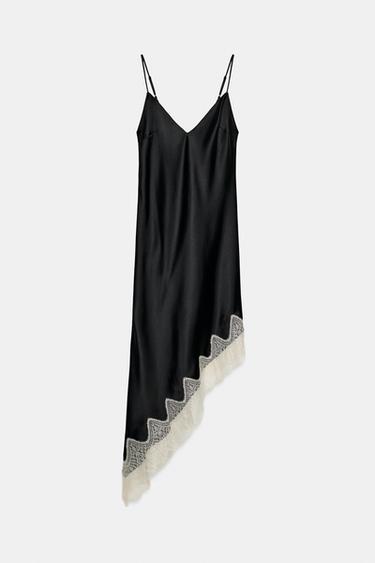 SATIN LACE DRESS - Black by Zara
