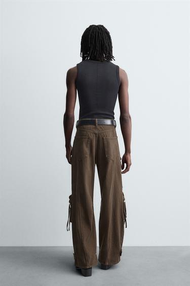PANTALON CARGO EN DENIM À POCHES - Marron de Zara - Image 2