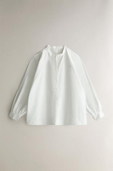 Zara EMBROIDERED COTTON SHIRT - White
