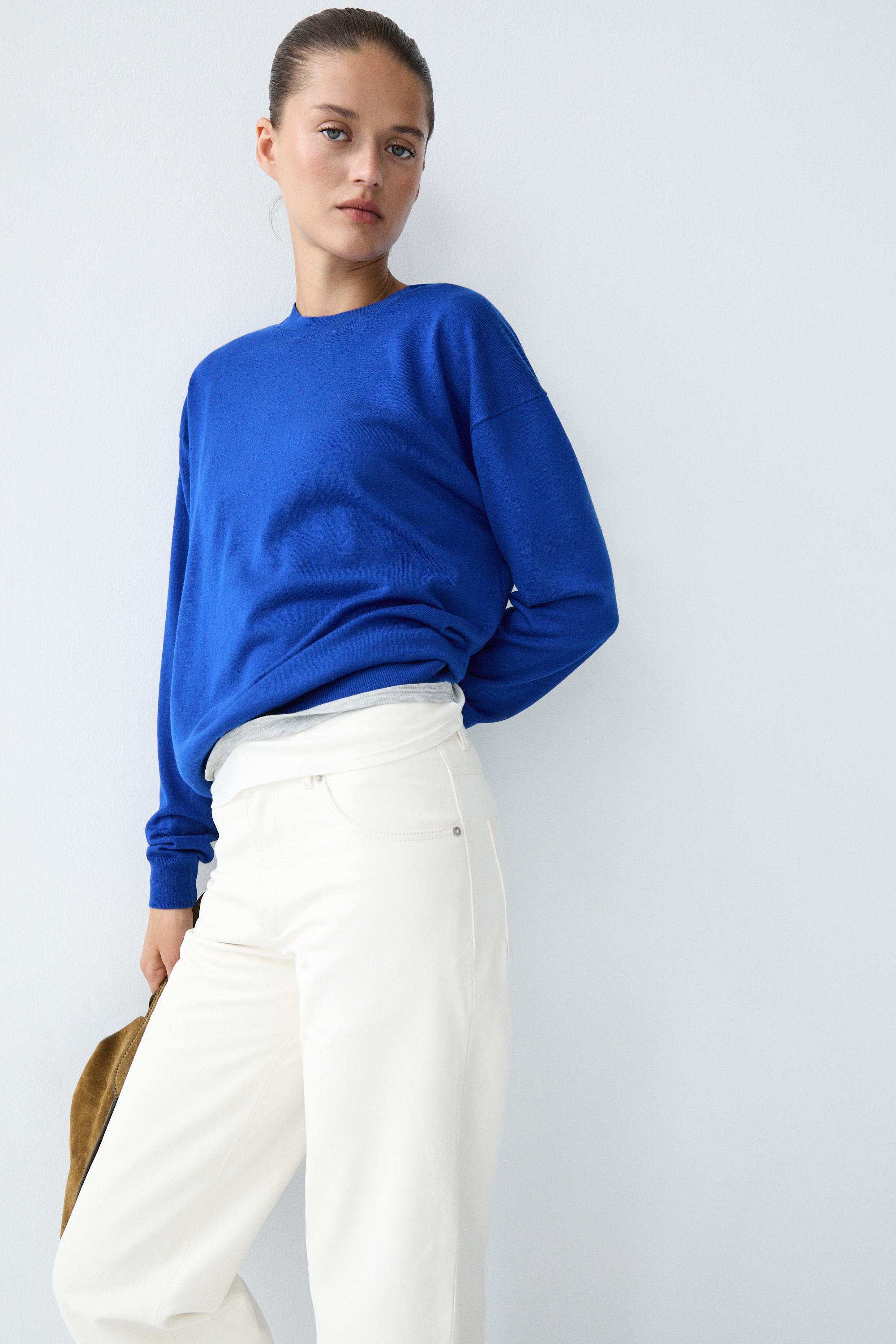 Fine knit round neck sweater — Bluish