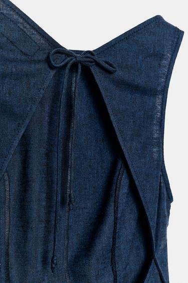 ROBE MI-LONGUE EN LIN À DOS NU - Bleu de Zara - Image 9