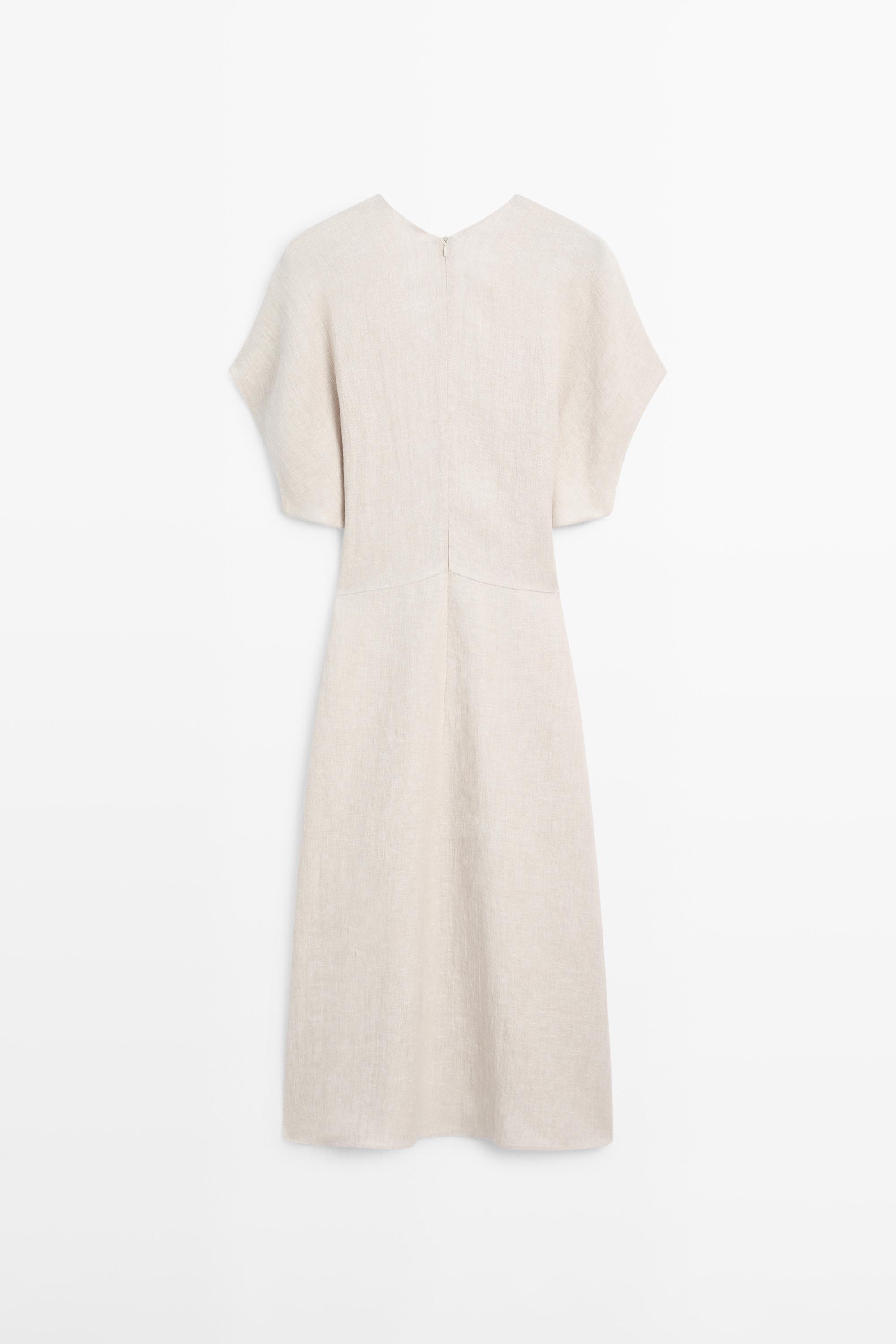Lightweight short sleeve linen midi dress