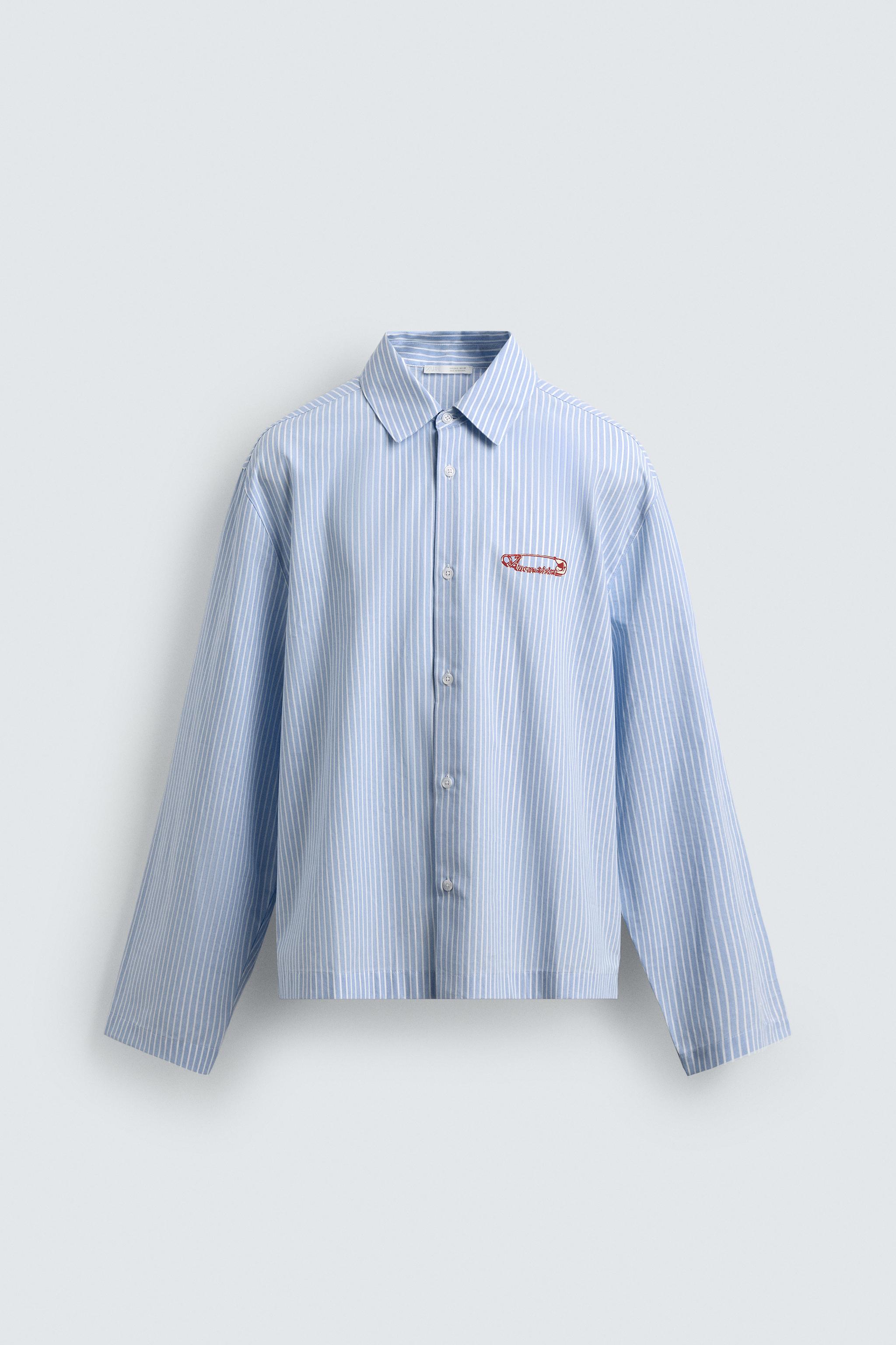 新品☆ZARA trf ザラ プリント入りストライプシャツ ZARA ザラ グラフィティプリント ストライプシャツ 半袖 XLサイズ