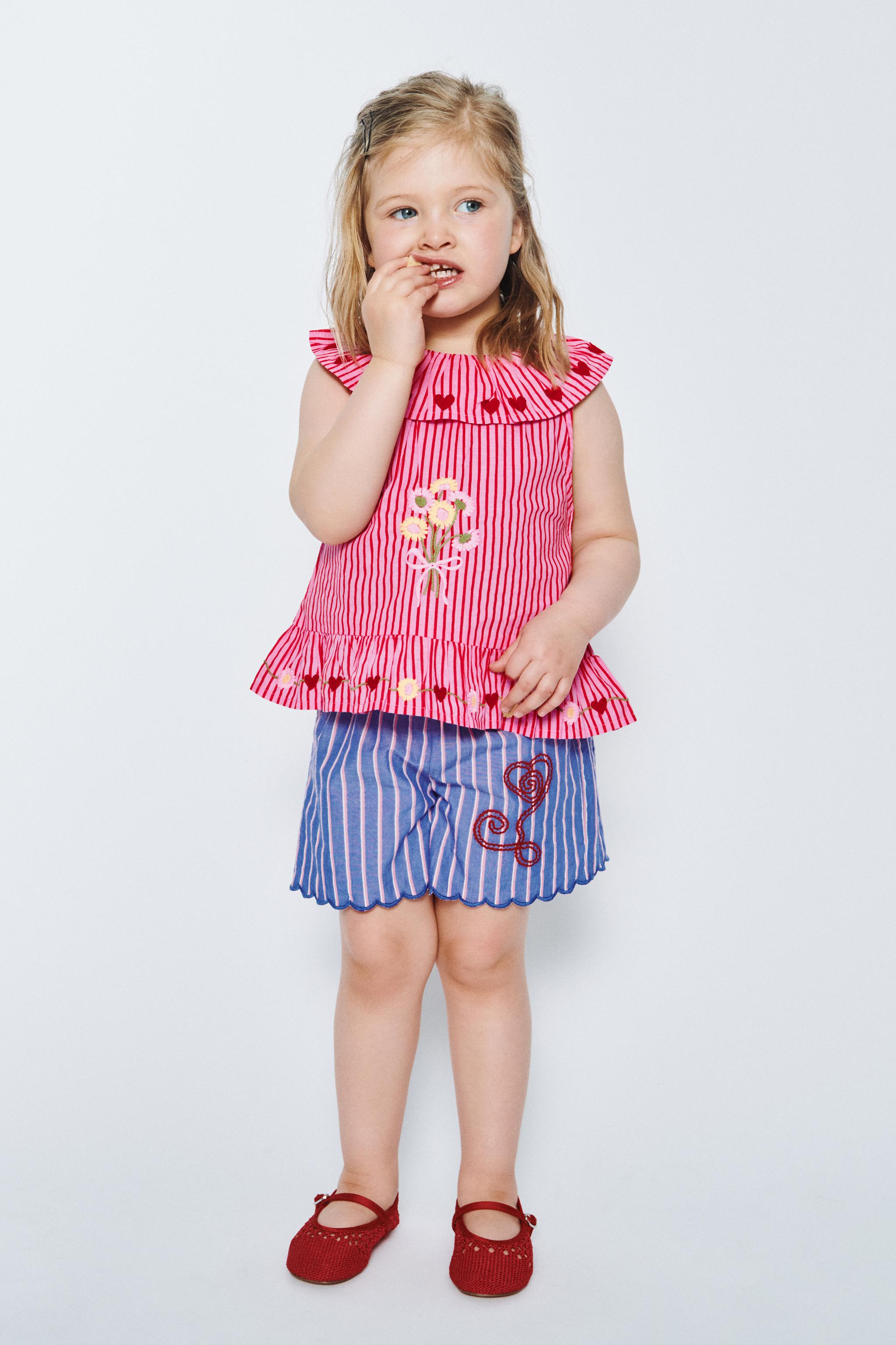 SISSEL EDELBO X ZARA KIDS EMBROIDERED STRIPED SHORTS - Blue | ZARA