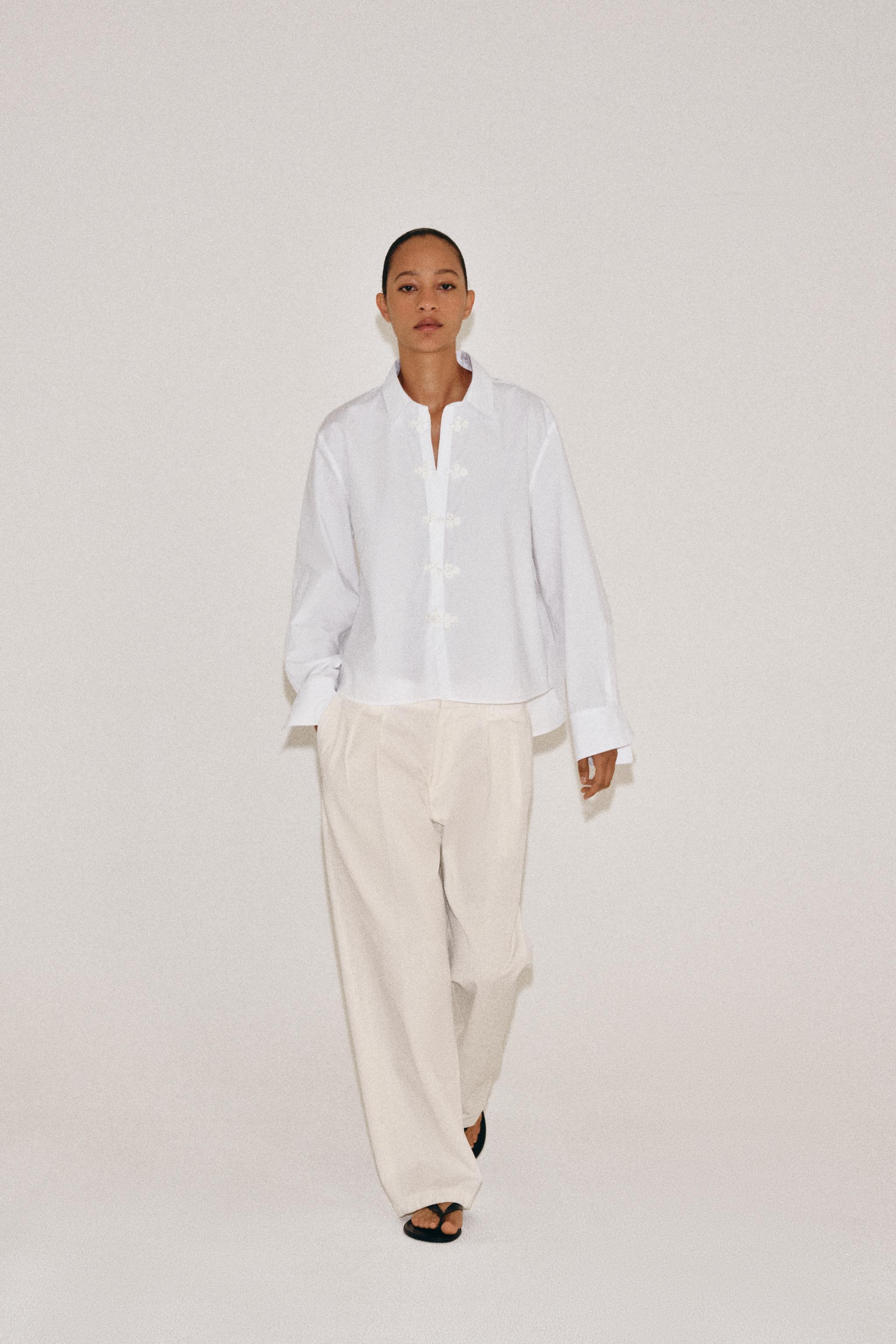 ZW COLLECTION STRIPED FROG FASTENING SHIRT — White