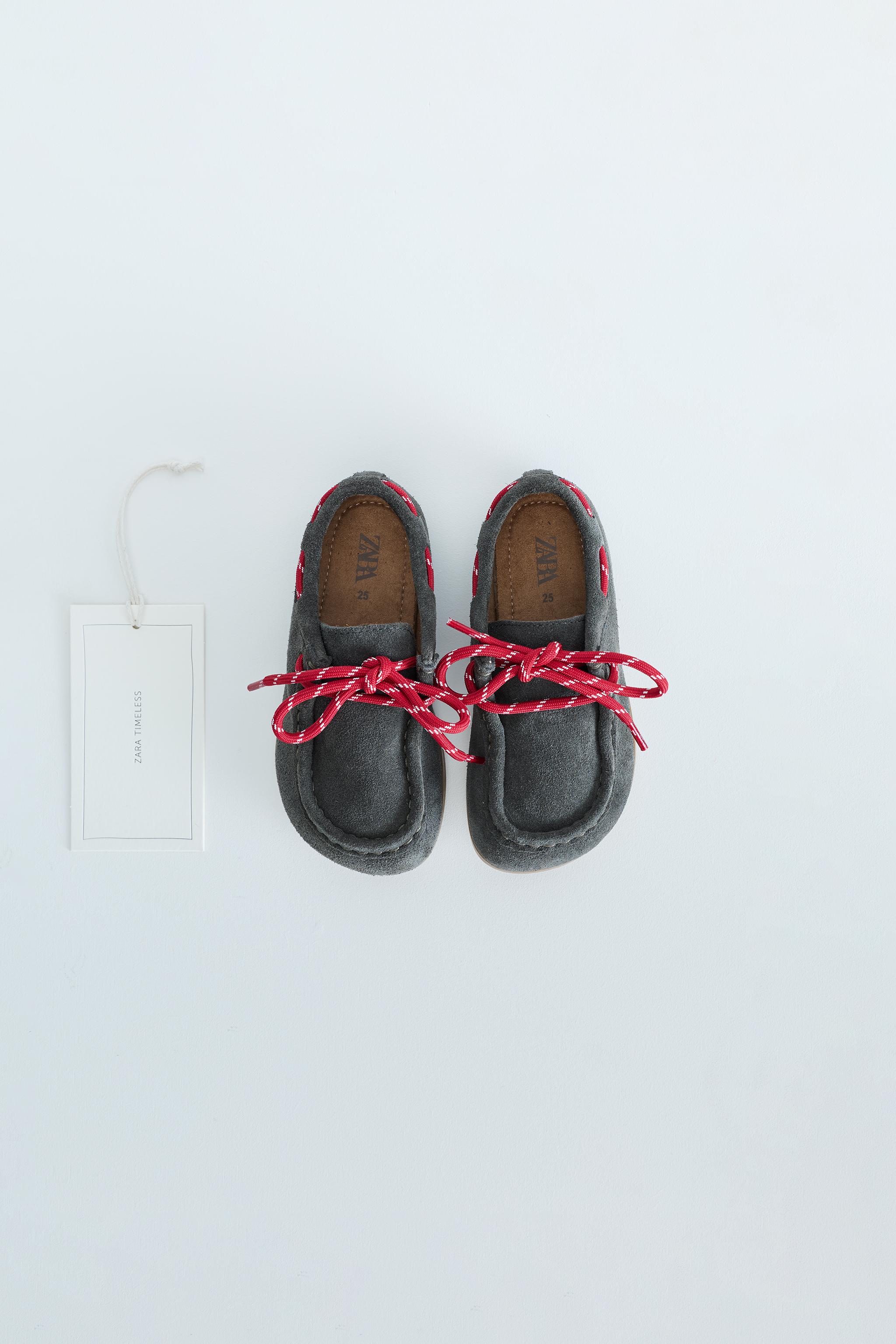 LEATHER DECK SHOES — Grey