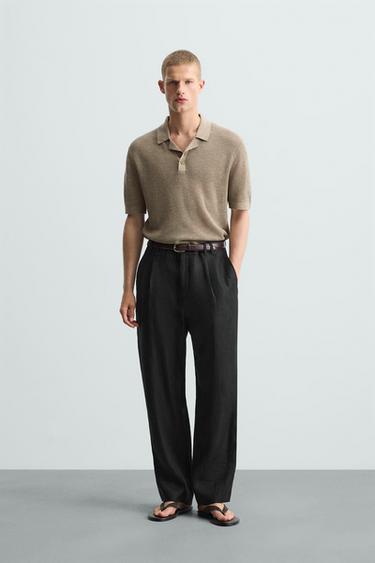 TEXTURED KNIT POLO SHIRT - Beige by Zara - Image 0
