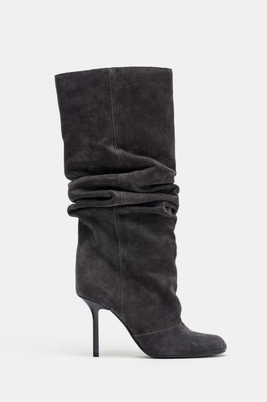 Zara GATHERED LEATHER BOOTS - Gray