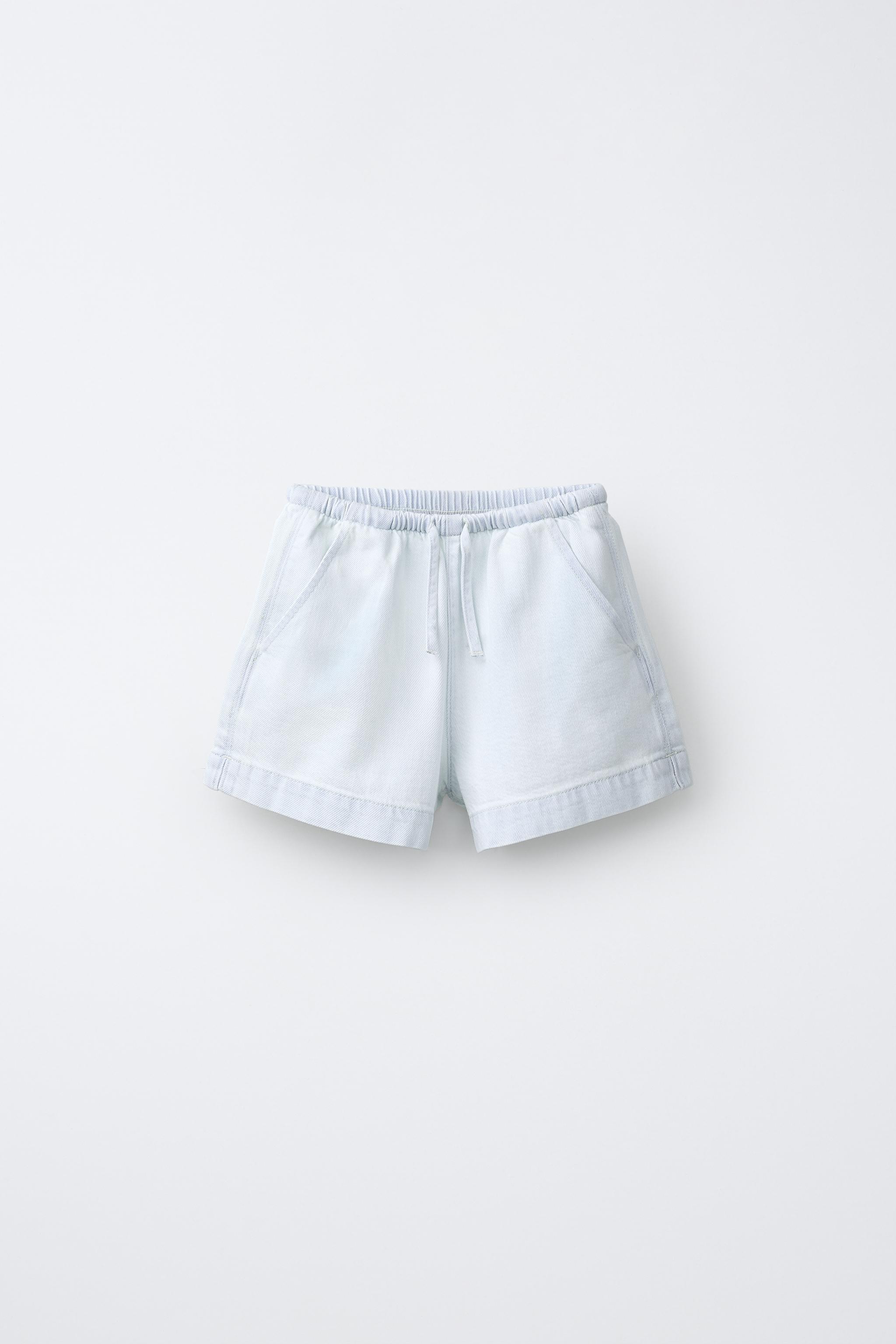DRAWSTRING DENIM BERMUDA SHORTS — Light blue
