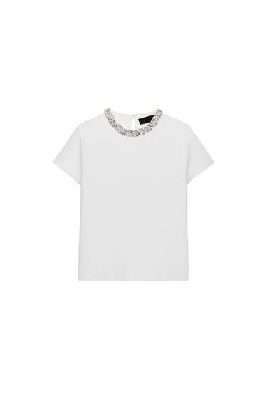 JEWEL-BEADED KNIT TOP - White by Zara