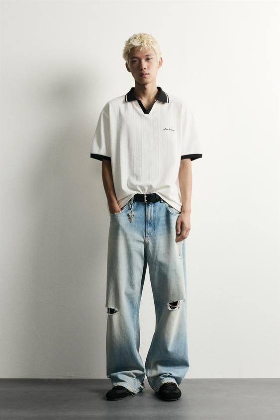RELAXED FIT TEXTURED EMBROIDERED POLO SHIRT - Oyster-white by Zara - Image 0