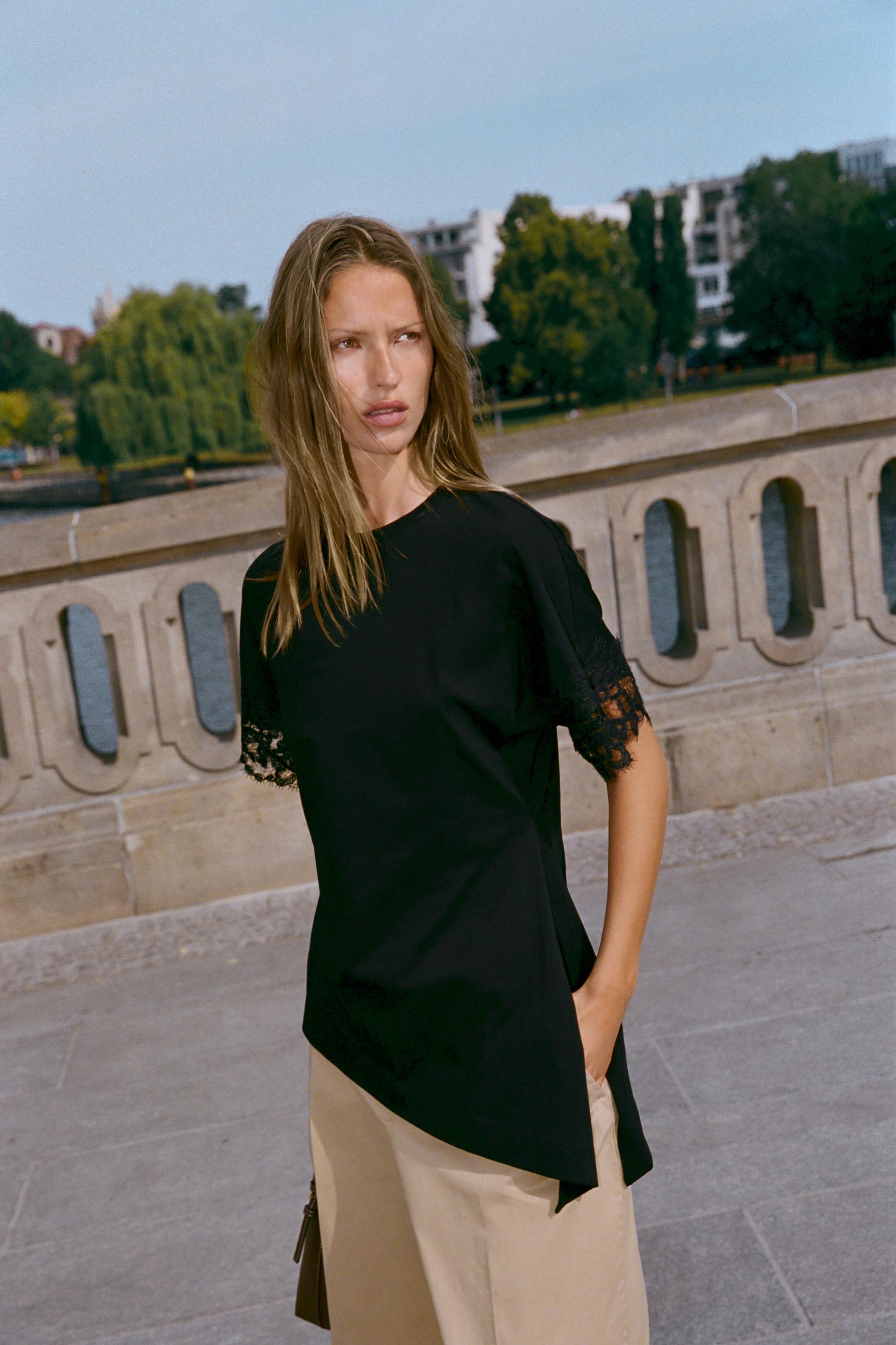 Женские футболки Zara ASYMMETRIC LACE T-SHIRT — фото 2