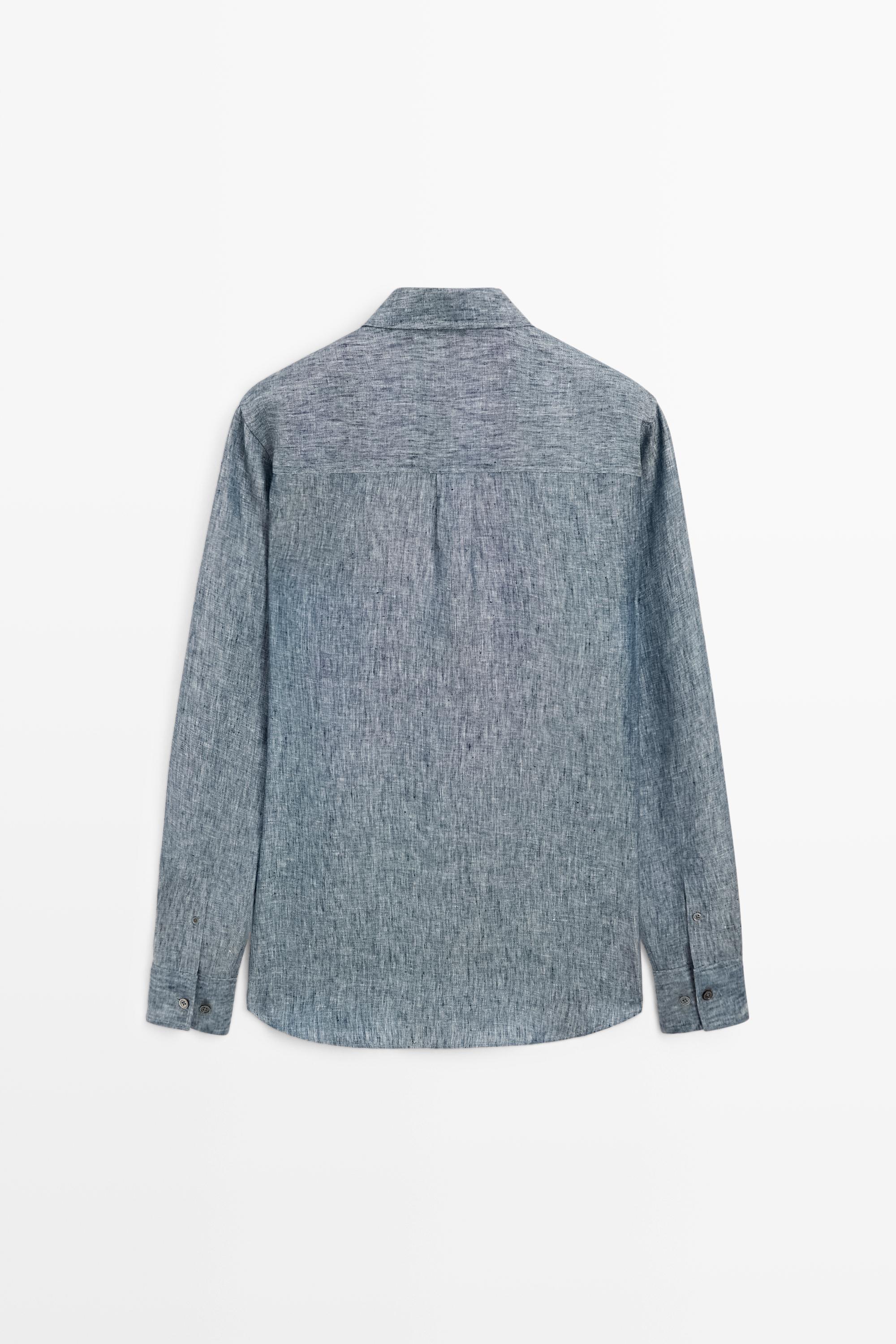 Regular fit melange twill 100% linen shirt